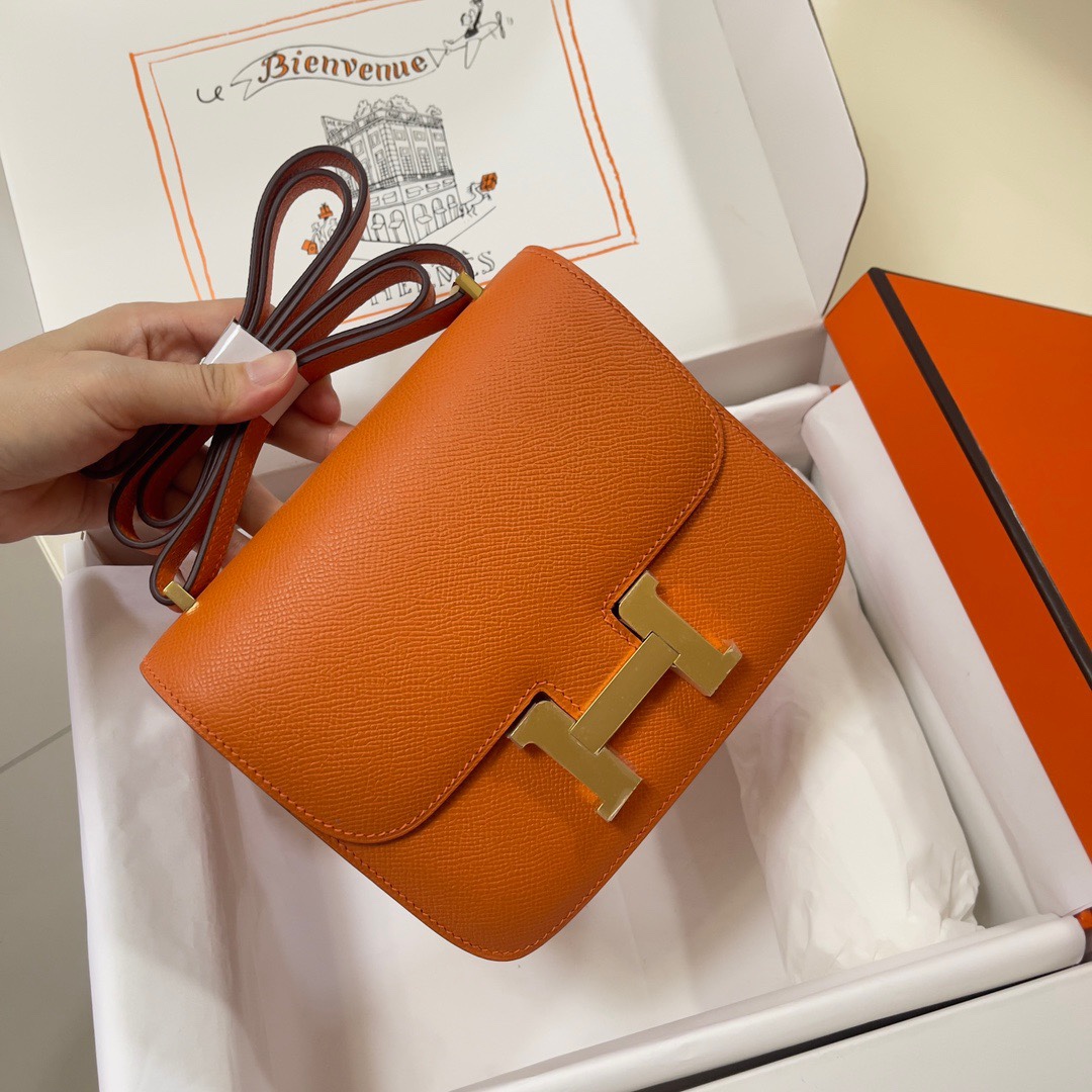 Hermes Constance 18 Mini Shoulder Bag In Orange Epsom Leather